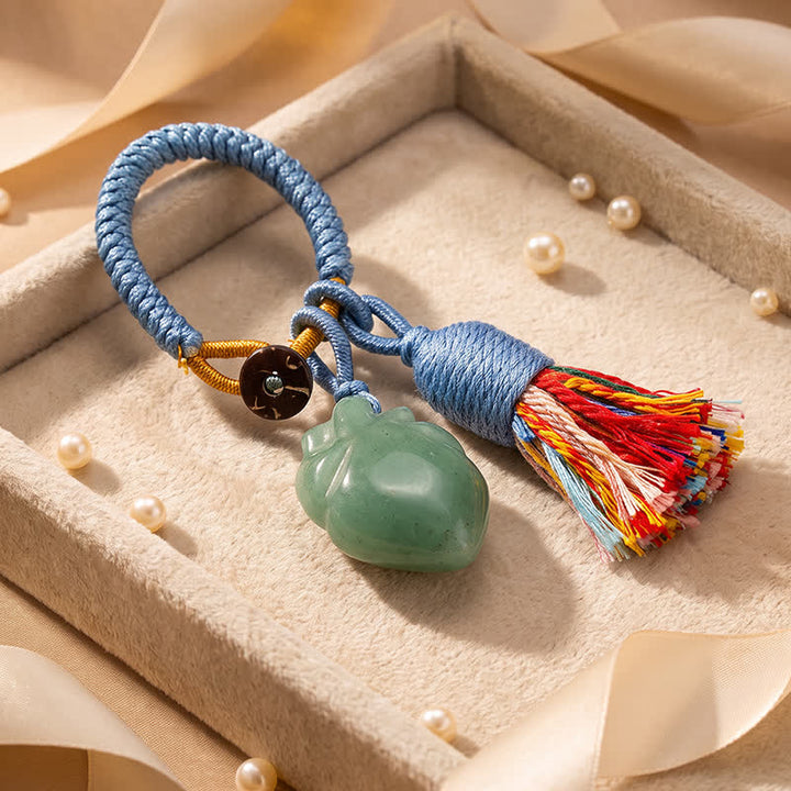 Olivenorma Natural Crystal Anatomical Heart Tassel Handwoven Affection Blessing Keychain - Green Aventurine - image 18
