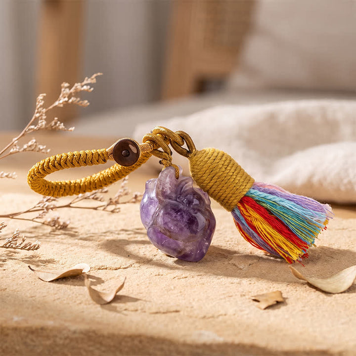 Olivenorma Natural Crystal Anatomical Heart Tassel Handwoven Affection Blessing Keychain - Amethyst - image 22