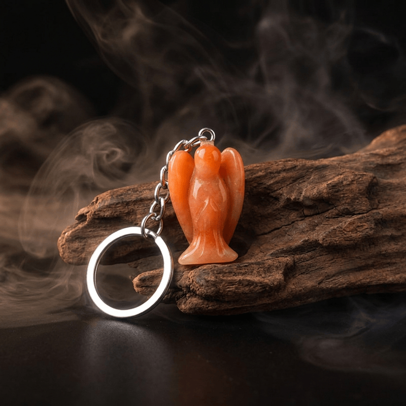 Olivenorma Natural Crystal Carved Angel‑Shaped Chain Ornament Protection Blessing Keychain - Yellow Jade - image 6