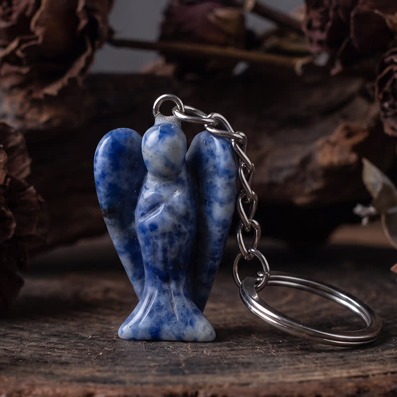 Olivenorma Natural Crystal Carved Angel‑Shaped Chain Ornament Protection Blessing Keychain - Blue Spot Jasper - image 15