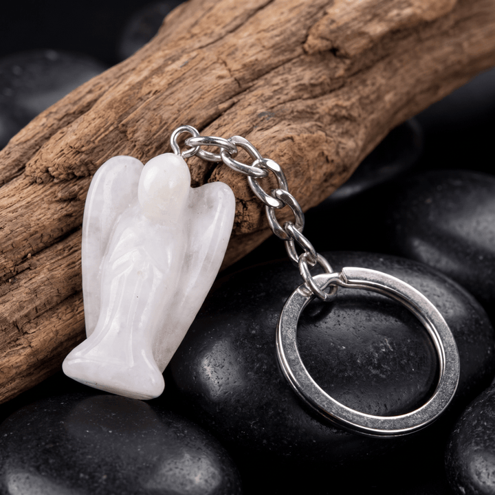 Olivenorma Natural Crystal Carved Angel‑Shaped Chain Ornament Protection Blessing Keychain - Rose Quartz - image 16