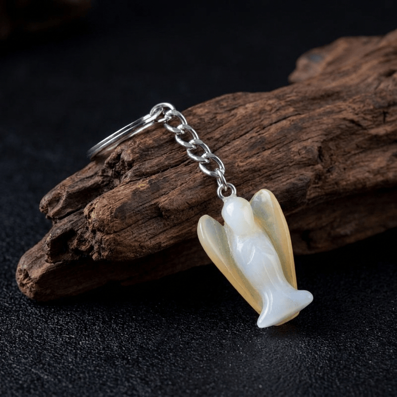 Olivenorma Natural Crystal Carved Angel‑Shaped Chain Ornament Protection Blessing Keychain - Natural Agate - image 18
