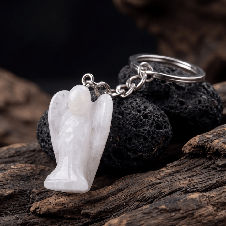 Olivenorma Natural Crystal Carved Angel‑Shaped Chain Ornament Protection Blessing Keychain - Clear Quartz - image 22