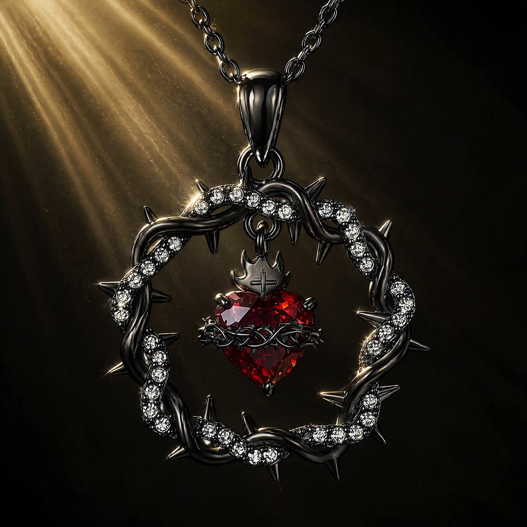 FREE Today: Crown of Thorns Necklace for Women Sacred Heart Jesus Pendant - Black - image 4