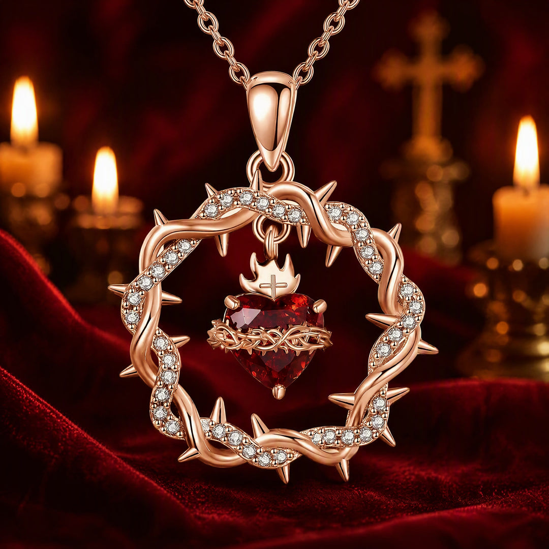 FREE Today: Crown of Thorns Necklace for Women Sacred Heart Jesus Pendant - Rose Gold - image 0
