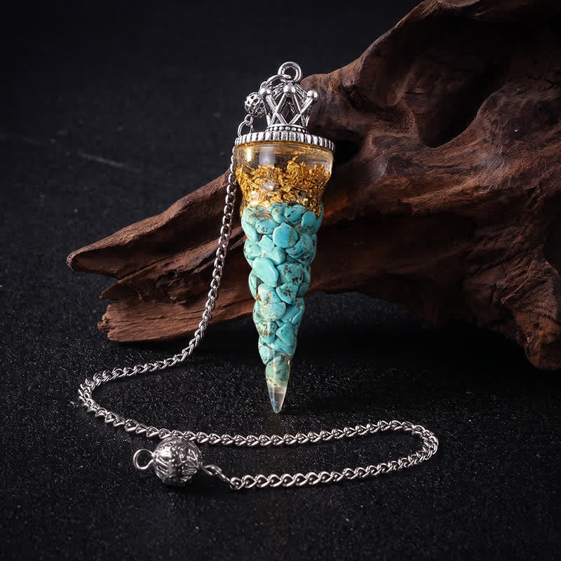 Olivenorma Crystal Chip Spiral Cone Design Energy Symbol Pendulum - Synthetic Blue Turquoise - image 1