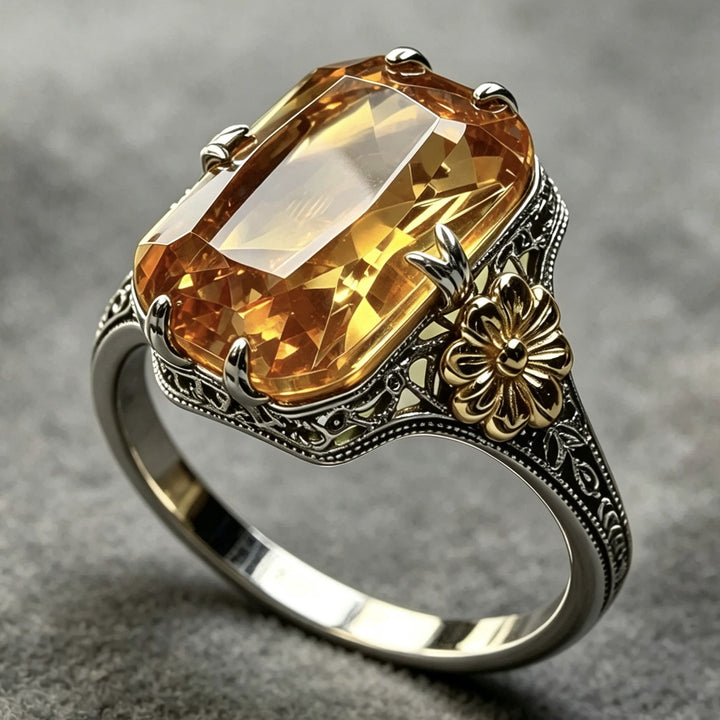 FREE Today: Silvery Golden Two Tone Flower Synthetic Emerald Stone Wedding Ring - image 8
