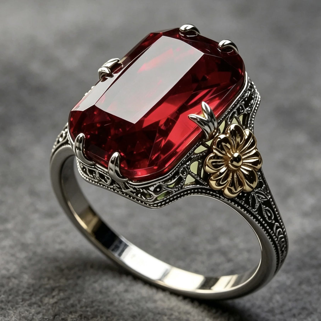 FREE Today: Silvery Golden Two Tone Flower Synthetic Emerald Stone Wedding Ring - image 16