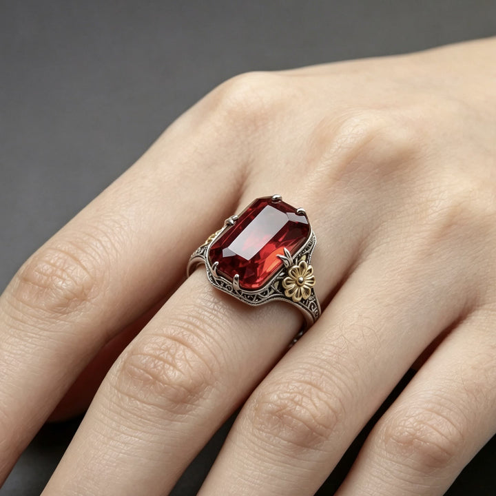 FREE Today: Silvery Golden Two Tone Flower Synthetic Emerald Stone Wedding Ring - image 15