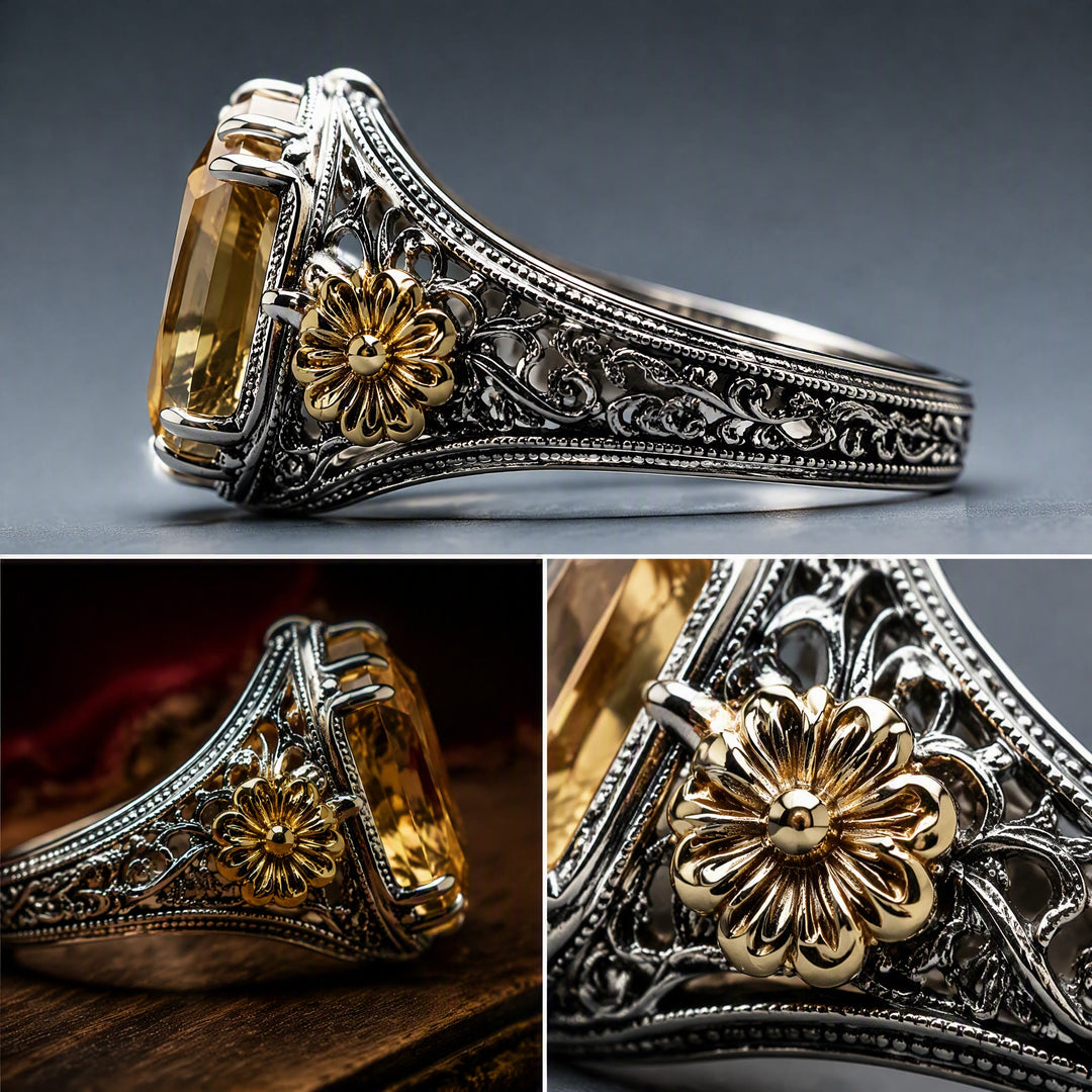 FREE Today: Silvery Golden Two Tone Flower Synthetic Emerald Stone Wedding Ring - image 9