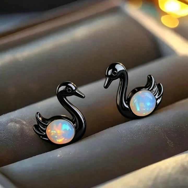 FREE Today: Tiny Frog Penguin Swan White Fire Opal Stud Animal Earrings Lover Gift - Swan - Black - image 21