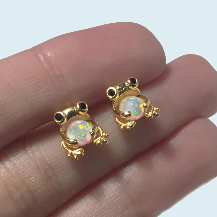 FREE Today: Tiny Frog Penguin Swan White Fire Opal Stud Animal Earrings Lover Gift - image 3