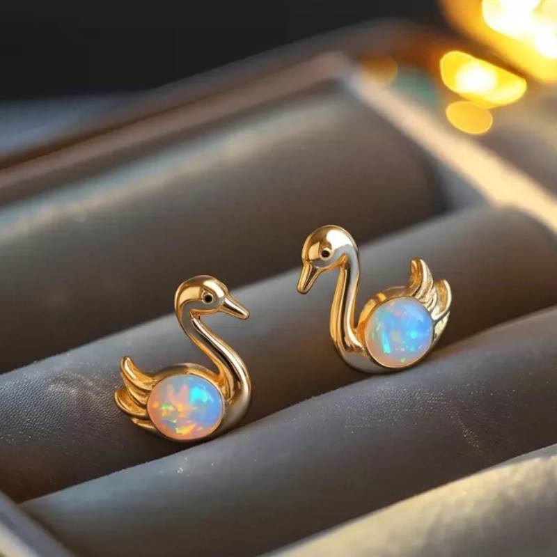 FREE Today: Tiny Frog Penguin Swan White Fire Opal Stud Animal Earrings Lover Gift - image 19