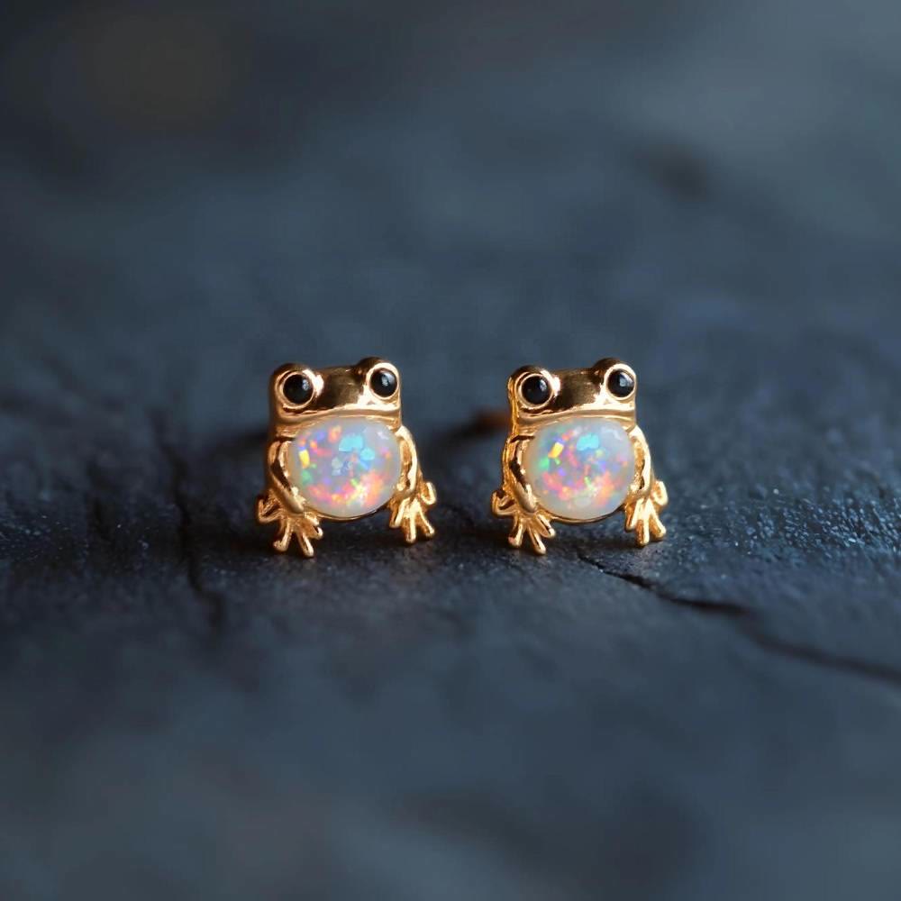 Olivenorma Tiny Frog Penguin Swan White Fire Opal Stud Animal Earrings Lover Gift - image 5