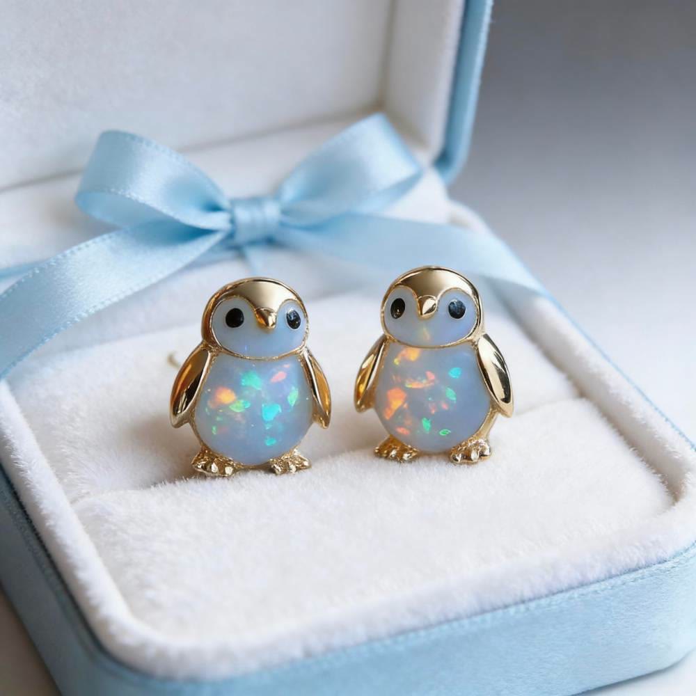 FREE Today: Tiny Frog Penguin Swan White Fire Opal Stud Animal Earrings Lover Gift - image 11
