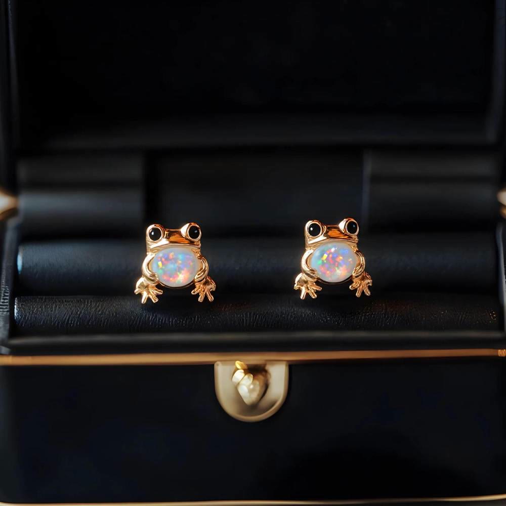 Olivenorma Tiny Frog Penguin Swan White Fire Opal Stud Animal Earrings Lover Gift - image 6
