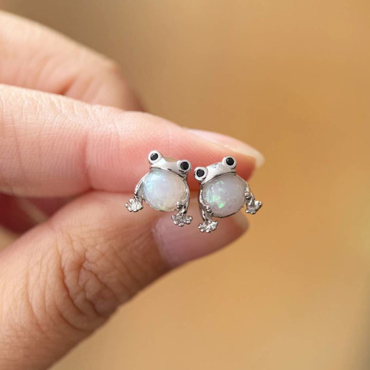 FREE Today: Tiny Frog Penguin Swan White Fire Opal Stud Animal Earrings Lover Gift - Frog - Silver - image 8