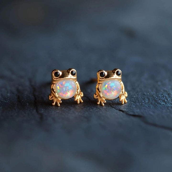 FREE Today: Tiny Frog Penguin Swan White Fire Opal Stud Animal Earrings Lover Gift - image 5