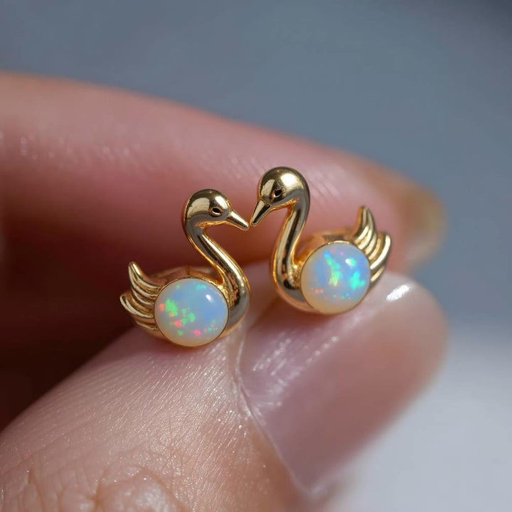 FREE Today: Tiny Frog Penguin Swan White Fire Opal Stud Animal Earrings Lover Gift - image 16