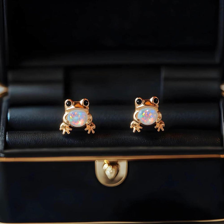 FREE Today: Tiny Frog Penguin Swan White Fire Opal Stud Animal Earrings Lover Gift - image 6