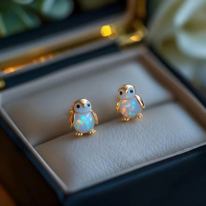 Olivenorma Tiny Frog Penguin Swan White Fire Opal Stud Animal Earrings Lover Gift - image 13