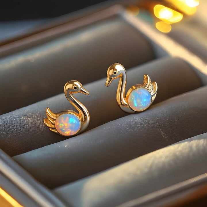 FREE Today: Tiny Frog Penguin Swan White Fire Opal Stud Animal Earrings Lover Gift - image 18