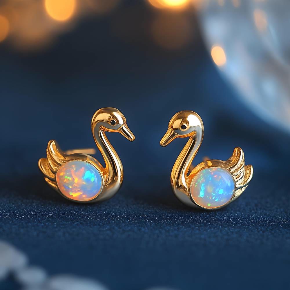 Olivenorma Tiny Frog Penguin Swan White Fire Opal Stud Animal Earrings Lover Gift - Swan - Gold - image 15