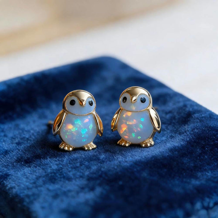 FREE Today: Tiny Frog Penguin Swan White Fire Opal Stud Animal Earrings Lover Gift - Penguin - Gold - image 9