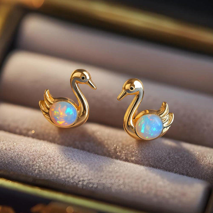 Olivenorma Tiny Frog Penguin Swan White Fire Opal Stud Animal Earrings Lover Gift - image 17