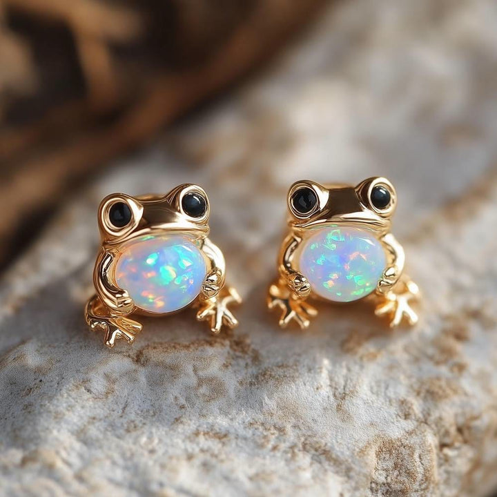 Olivenorma Tiny Frog Penguin Swan White Fire Opal Stud Animal Earrings Lover Gift - Frog - Gold - image 0