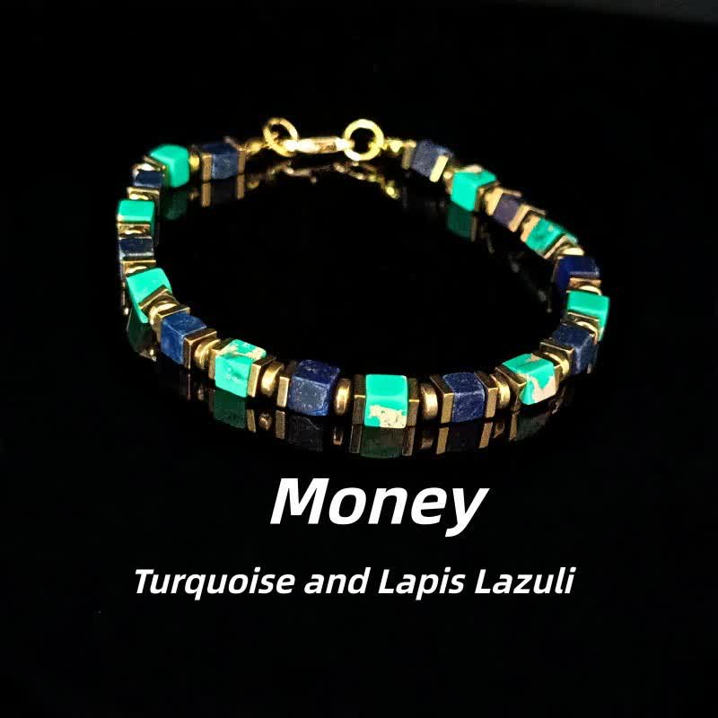 Olivenorma Natural Stone Beaded Design & Strength Protection Symbol Bracelet - Blue Turquoise & Lapis Lazuli - image 11