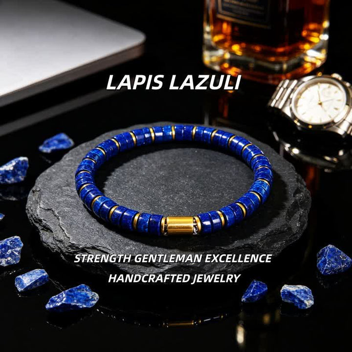 Olivenorma Natural Stone Beaded Design & Strength Protection Symbol Bracelet - Lapis Lazuli & Magnetite - image 26