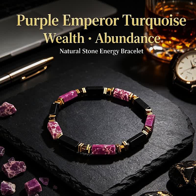 Olivenorma Natural Stone Beaded Design & Strength Protection Symbol Bracelet - Purple Emperor Jasper & Obsidian - image 19