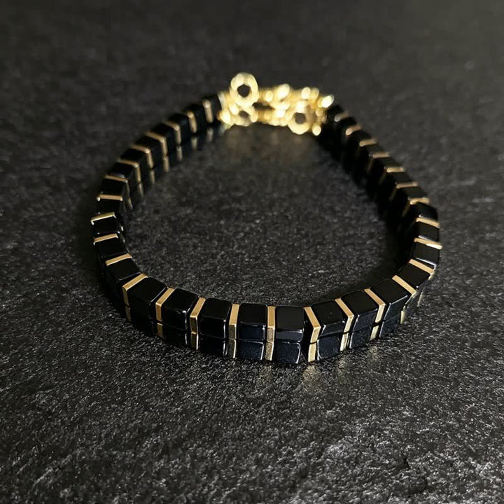 FREE Today: "Seize Opportunities" Black Onyx Labradorite Rectangular Beaded Natural Stone Healing Bracelet - Obsidian - image 14