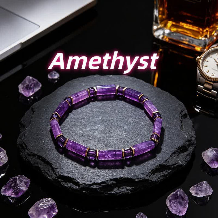 Olivenorma Natural Stone Beaded Design & Strength Protection Symbol Bracelet - Amethyst - image 29