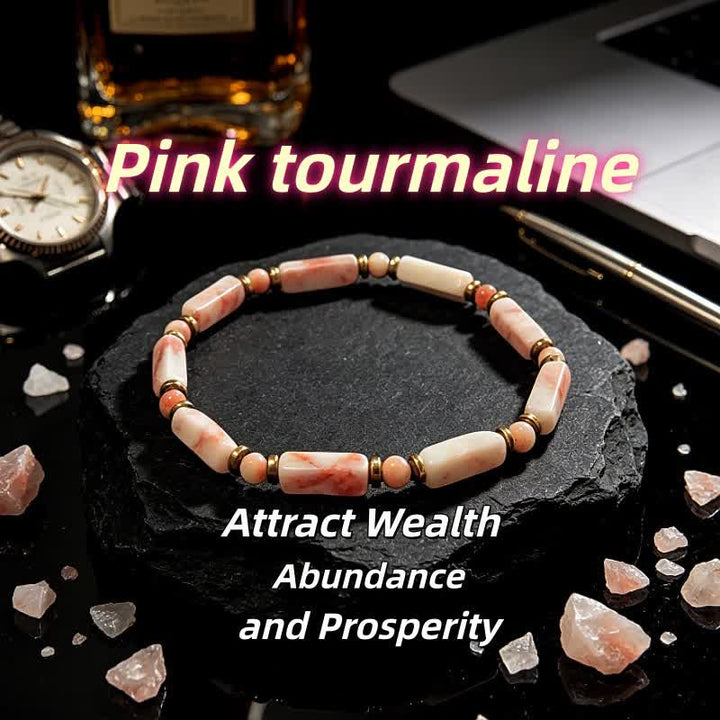 Olivenorma Natural Stone Beaded Design & Strength Protection Symbol Bracelet - Pink Tourmaline - image 28