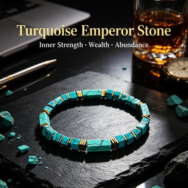 Olivenorma Natural Stone Beaded Design & Strength Protection Symbol Bracelet - Cube Turquoise - image 20