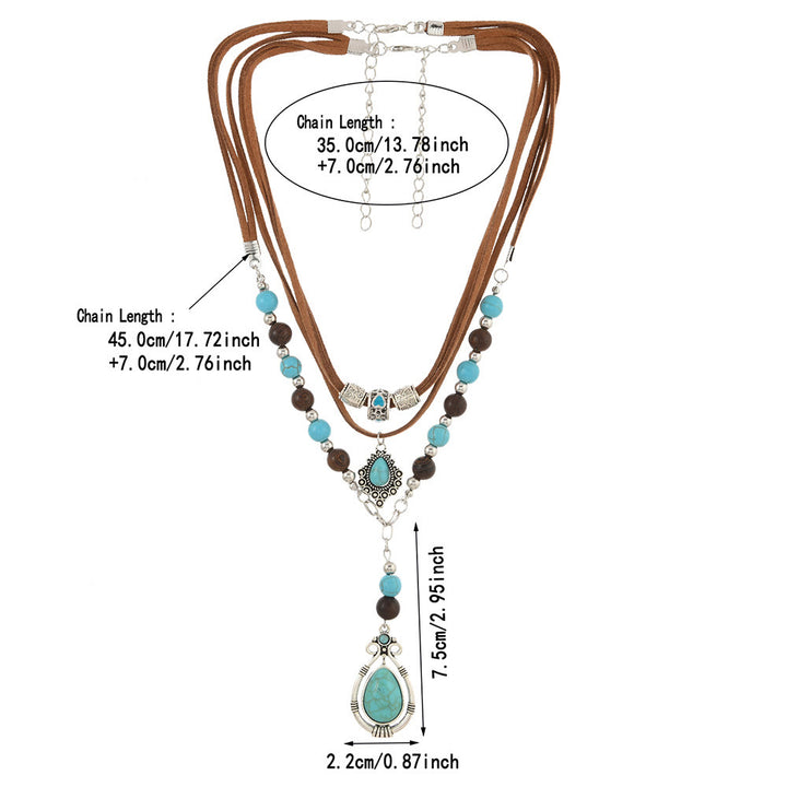 FREE Today: 2Pcs Vintage Turquoise Beads Multi-Layer Necklaces for Women Bohemian Ethnic Style - image 9