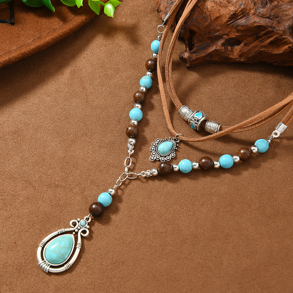 FREE Today: 2Pcs Vintage Turquoise Beads Multi-Layer Necklaces for Women Bohemian Ethnic Style - image 7