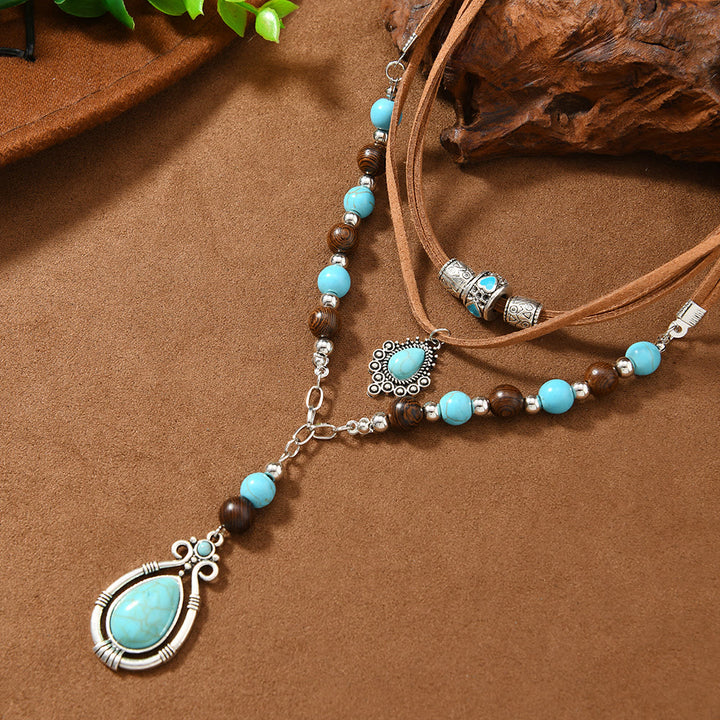 FREE Today: 2Pcs Vintage Turquoise Beads Multi-Layer Necklaces for Women Bohemian Ethnic Style - image 7