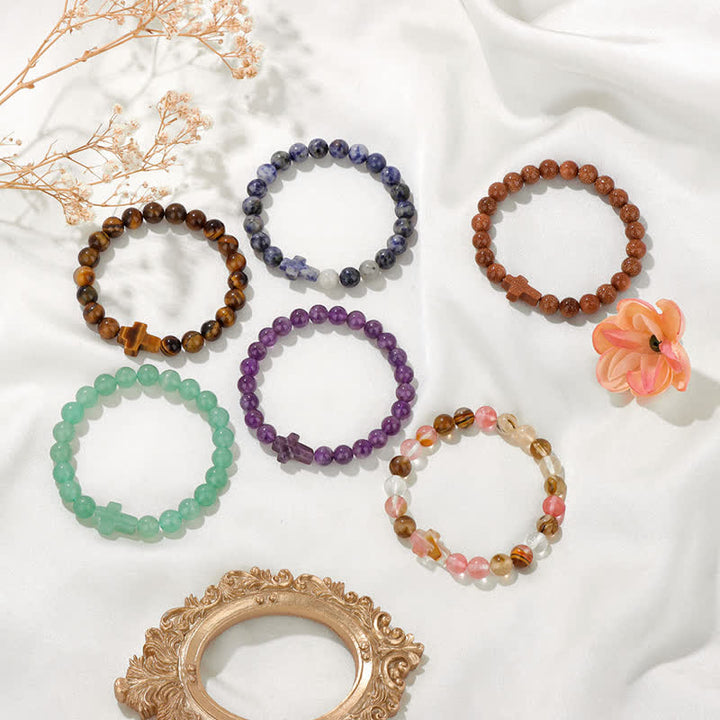 Olivenorma Multi Natural Gemstone Cross Beaded Minimalist Design Symbolizes Faith Bracelet - image 2