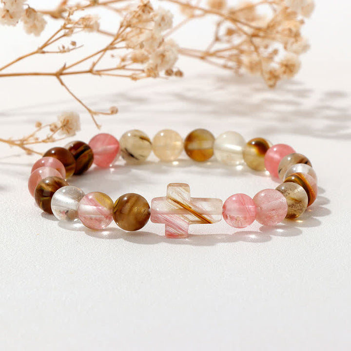Olivenorma Multi Natural Gemstone Cross Beaded Minimalist Design Symbolizes Faith Bracelet - Mixed Watermelon Stone - image 0