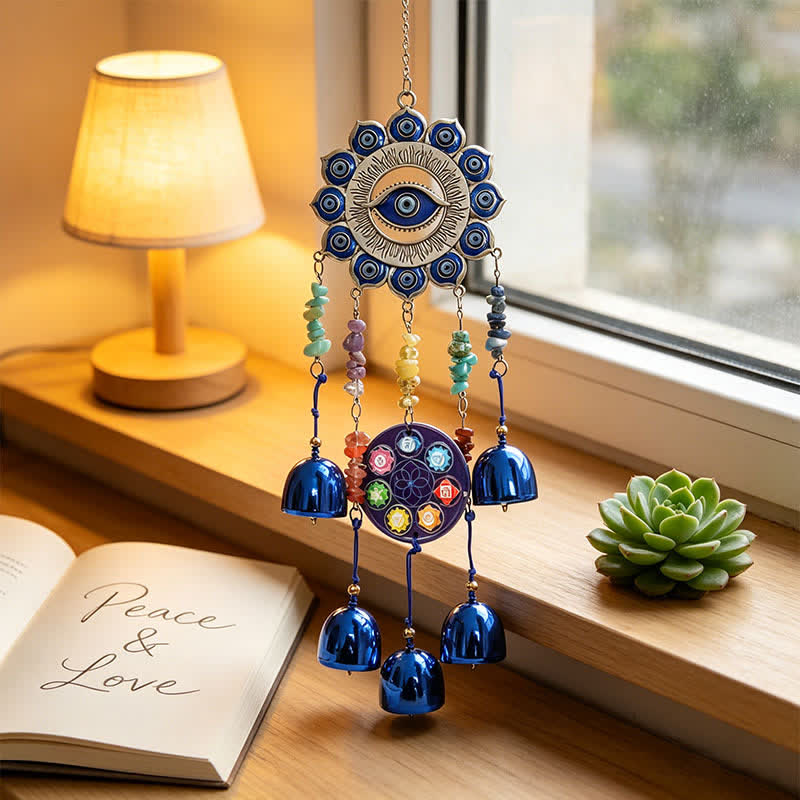 Olivenorma Crystal Chips Evil Eye Chakra Design Symbolizes Safety Wind Chime - image 2