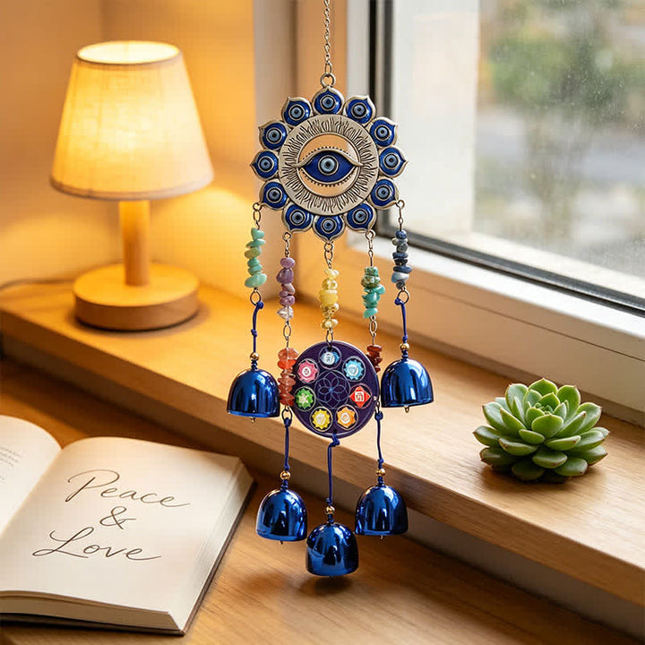 Olivenorma Crystal Chips Evil Eye Chakra Design Symbolizes Safety Wind Chime - image 2