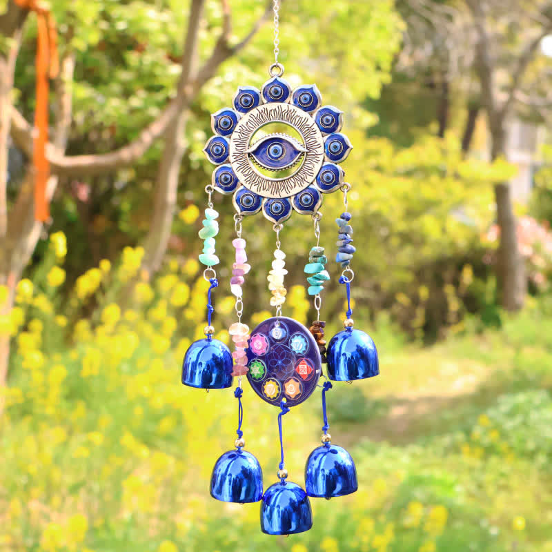 Olivenorma Crystal Chips Evil Eye Chakra Design Symbolizes Safety Wind Chime - Crystal Chips Evil Eye - image 0