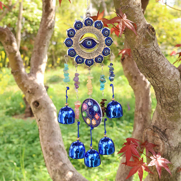 Olivenorma Crystal Chips Evil Eye Chakra Design Symbolizes Safety Wind Chime - image 1