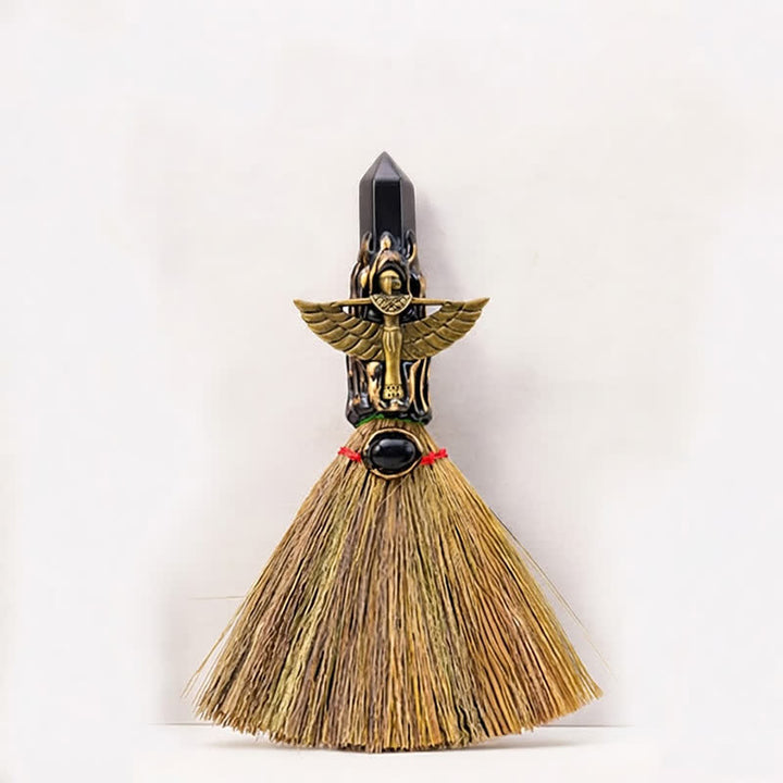 Olivenorma Multi Gemstone Mini Broom Handcrafted Design Symbolizes Blessing Ornament - Obsidian - image 9