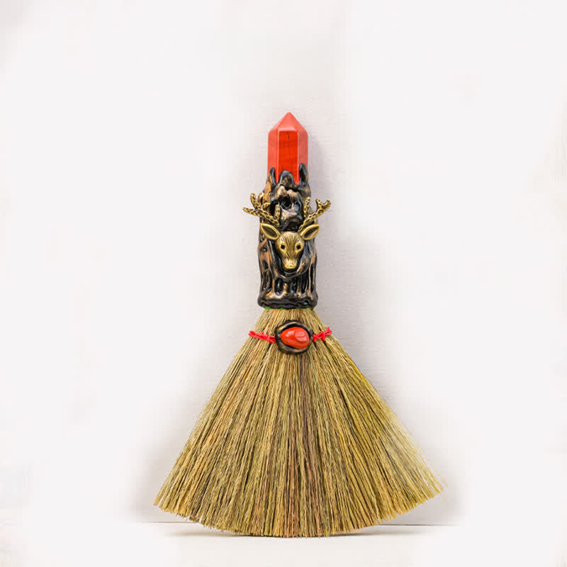 Olivenorma Multi Gemstone Mini Broom Handcrafted Design Symbolizes Blessing Ornament - Red Jasper - image 11