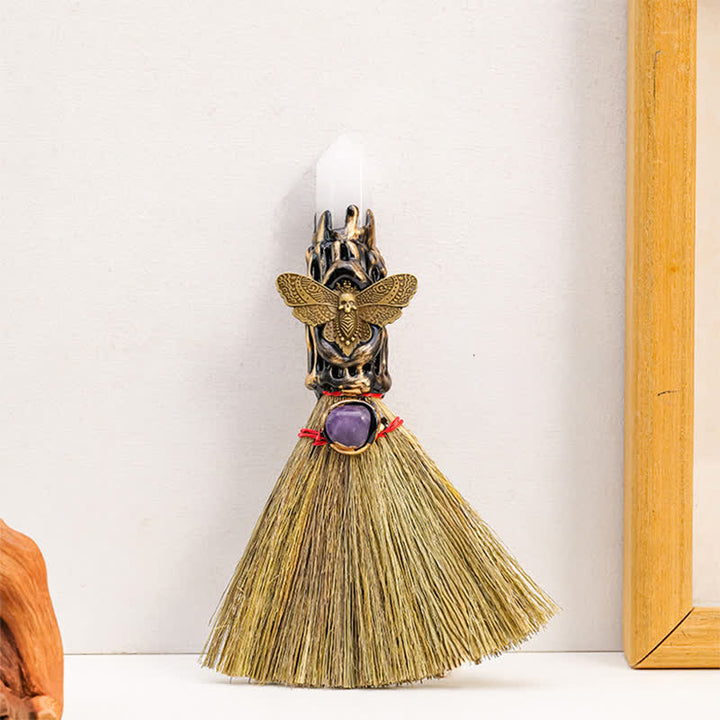 Olivenorma Multi Gemstone Mini Broom Handcrafted Design Symbolizes Blessing Ornament - Clear Quartz - image 3