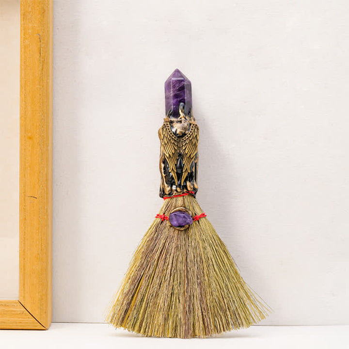 Olivenorma Multi Gemstone Mini Broom Handcrafted Design Symbolizes Blessing Ornament - Amethyst - image 17